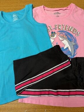 Girls' Blue Sleeveless Tank/Pink Tee - Bundle Casual Summer Essential